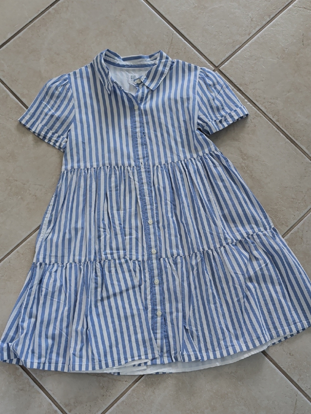 GAP Girls Size 10 Blue and White Striped Button-Front Tiered Dress